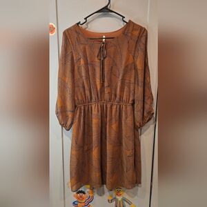 Brown Leaf Pattern Dress